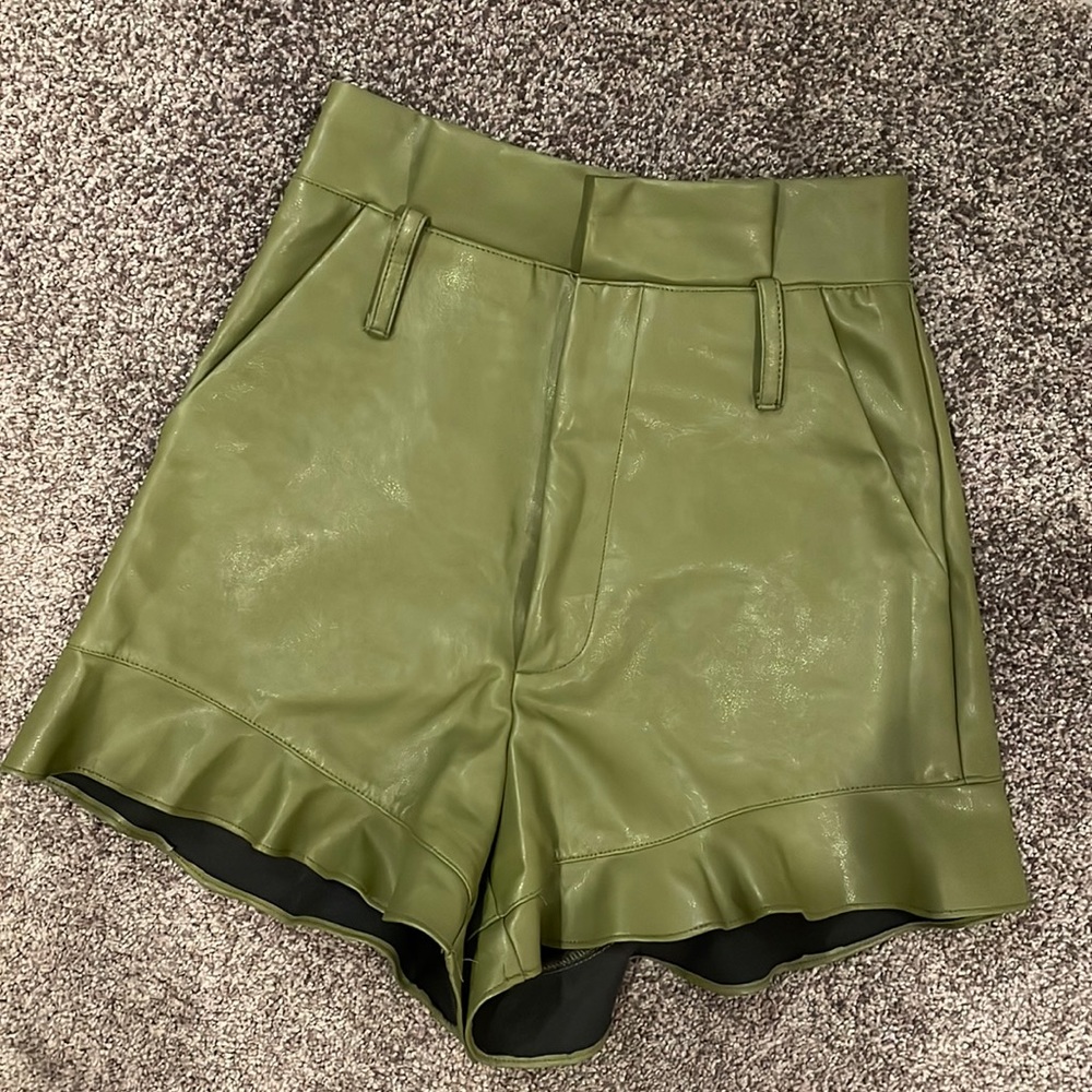 Green pleather shorts